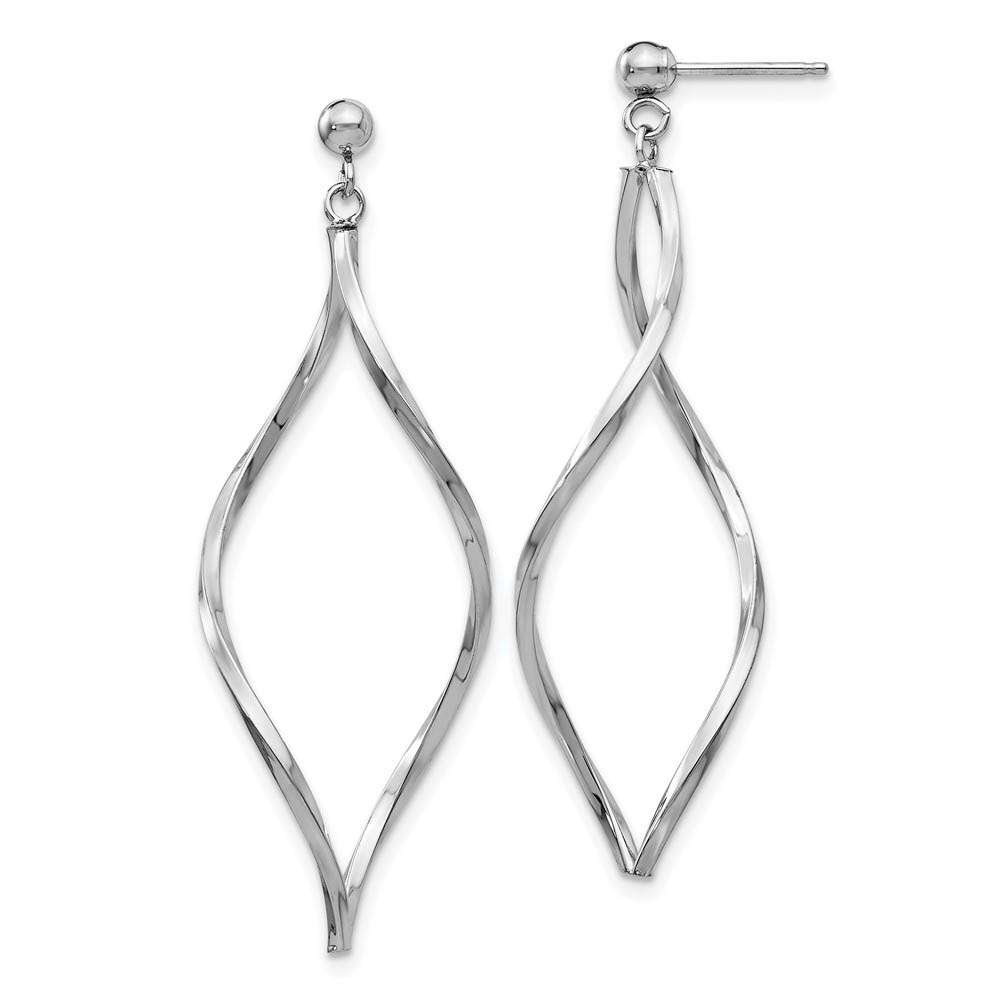 Long Twisted Post Dangle Earrings in 14k White Gold