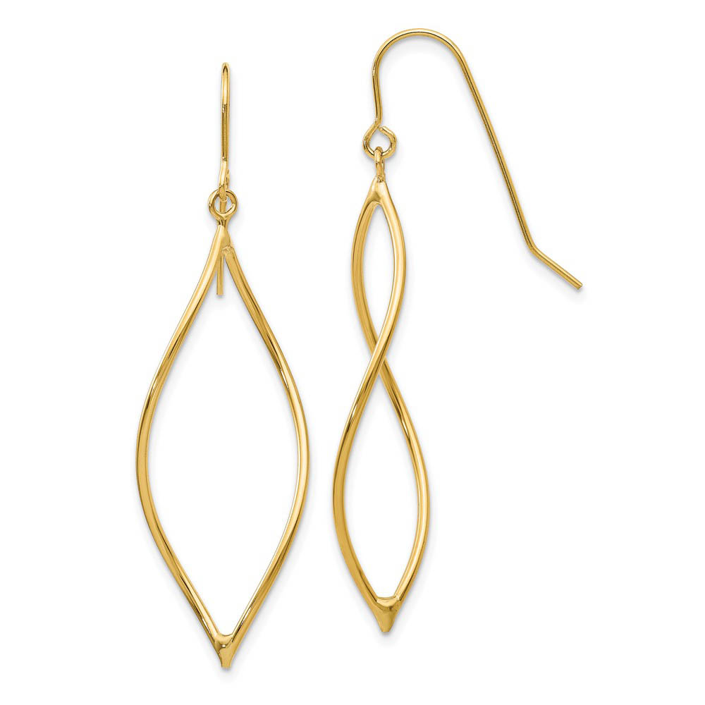 14k Yellow Gold Twisted Oblong Dangle Earrings