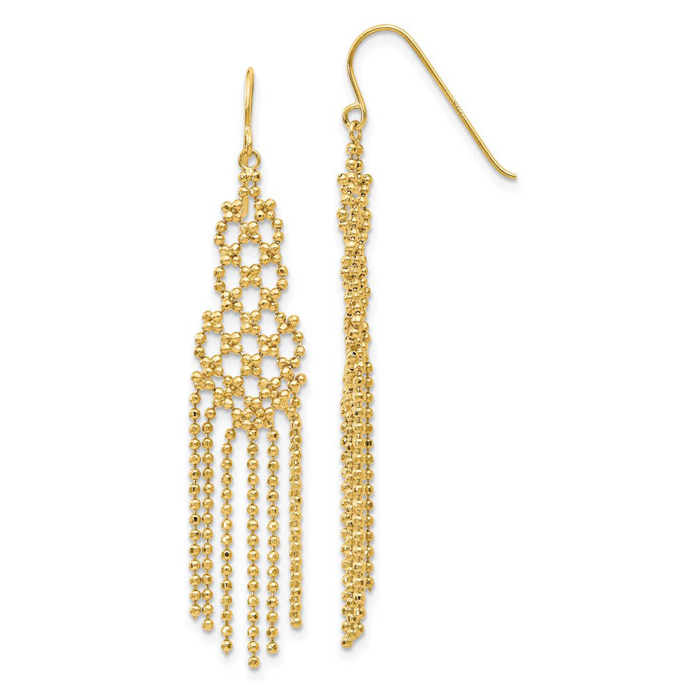 Diamond-cut Beaded Chandelier Earrings in 14k Yellow Gold