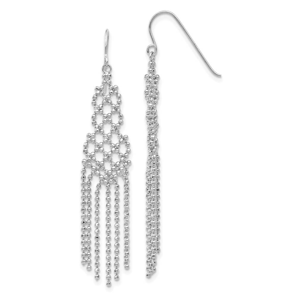 Diamond-cut Beaded Chandelier Earrings in 14k White Gold