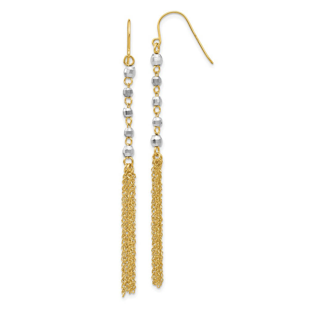 14k Two-tone Gold Bead and Chain Tassel Earrings