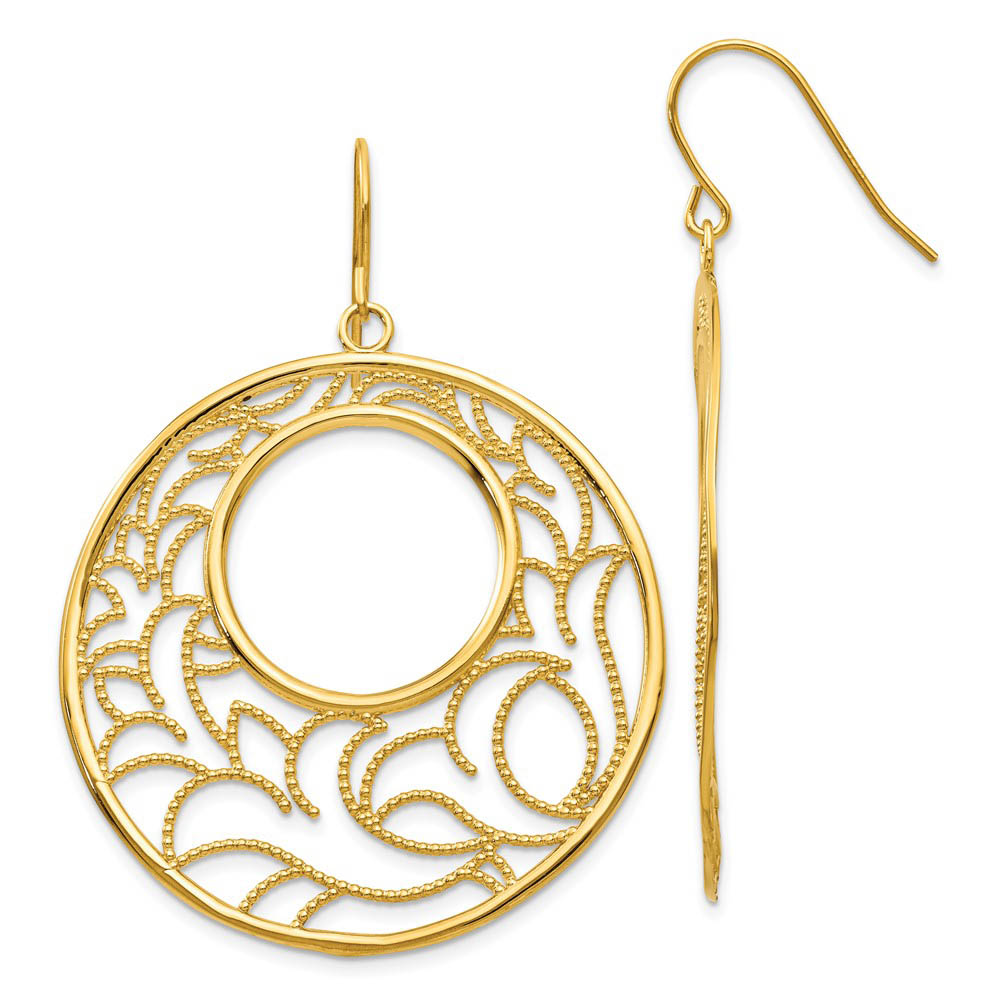 40mm Filigree Circle Earrings in 14k Yellow Gold