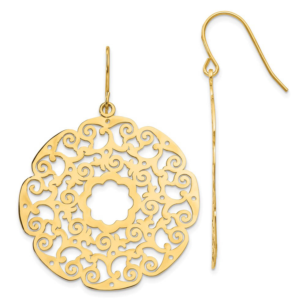 Open Lace Circle Dangle Earrings in 14k Yellow Gold