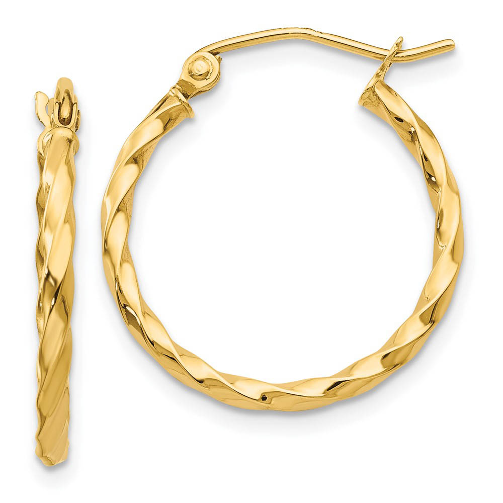 2mm, Twisted 14k Yellow Gold Round Hoop Earrings, 20mm (3/4 Inch)