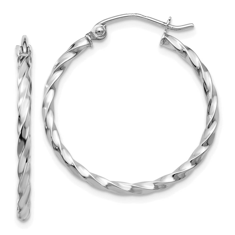 2mm, Twisted 14k White Gold Round Hoop Earrings, 25mm (1 Inch)