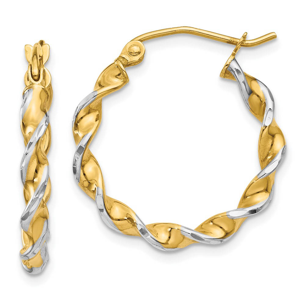 2.75mm, Two-tone Twisted Hoops in 14k Yellow Gold and Rhodium, 20mm