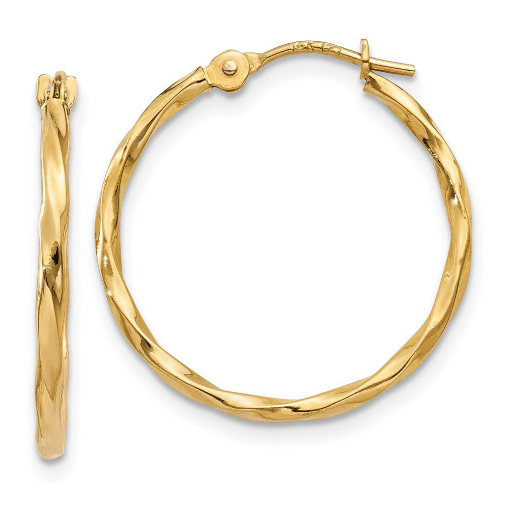 1.5mm, 14k Yellow Gold Twisted Round Hoop Earrings, 18mm (11/16 Inch)