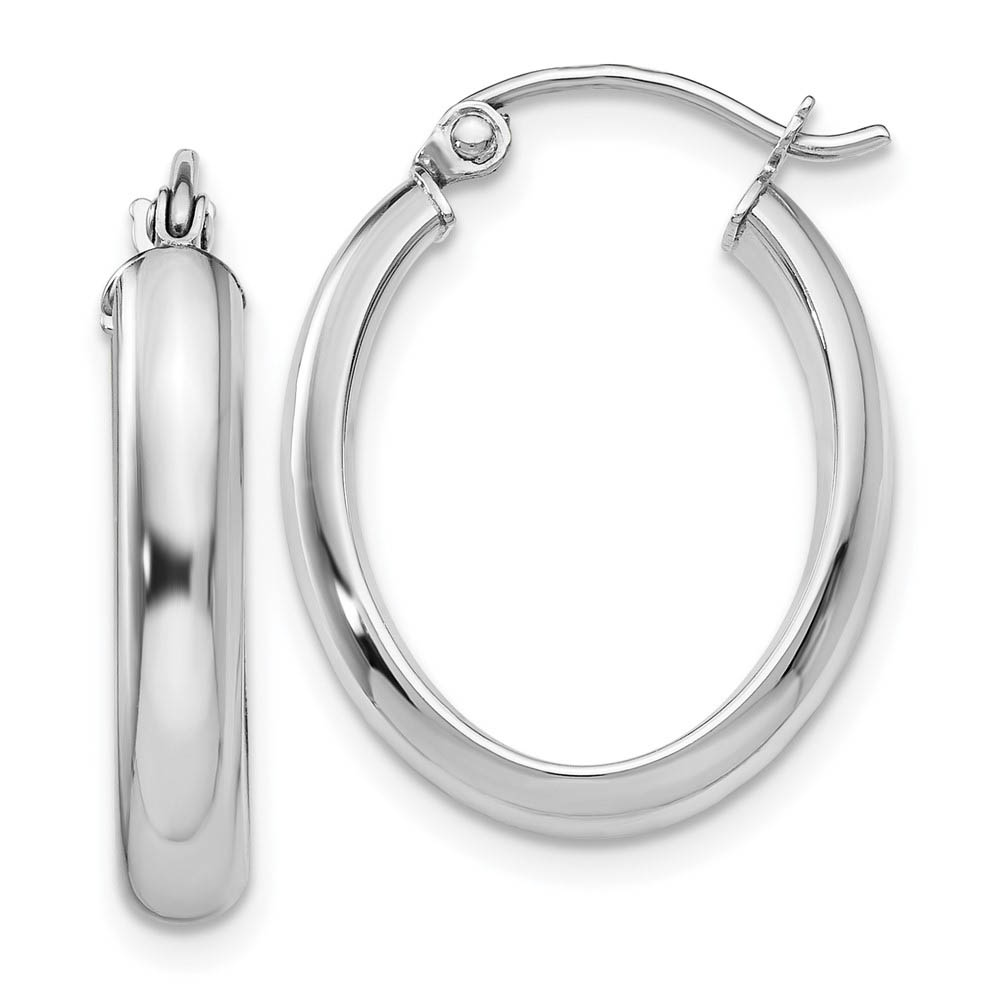 3.75mm, 14k White Gold Classic Oval Hoop Earrings, 17mm (5/8 Inch)