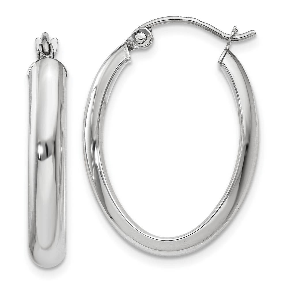 3.75mm, 14k White Gold Classic Oval Hoop Earrings, 22mm (7/8 Inch)