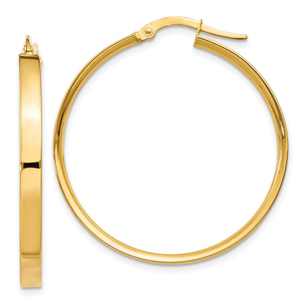 3mm, 14k Yellow Gold Polished Round Hoop Earrings, 35mm (1 3/8 Inch)