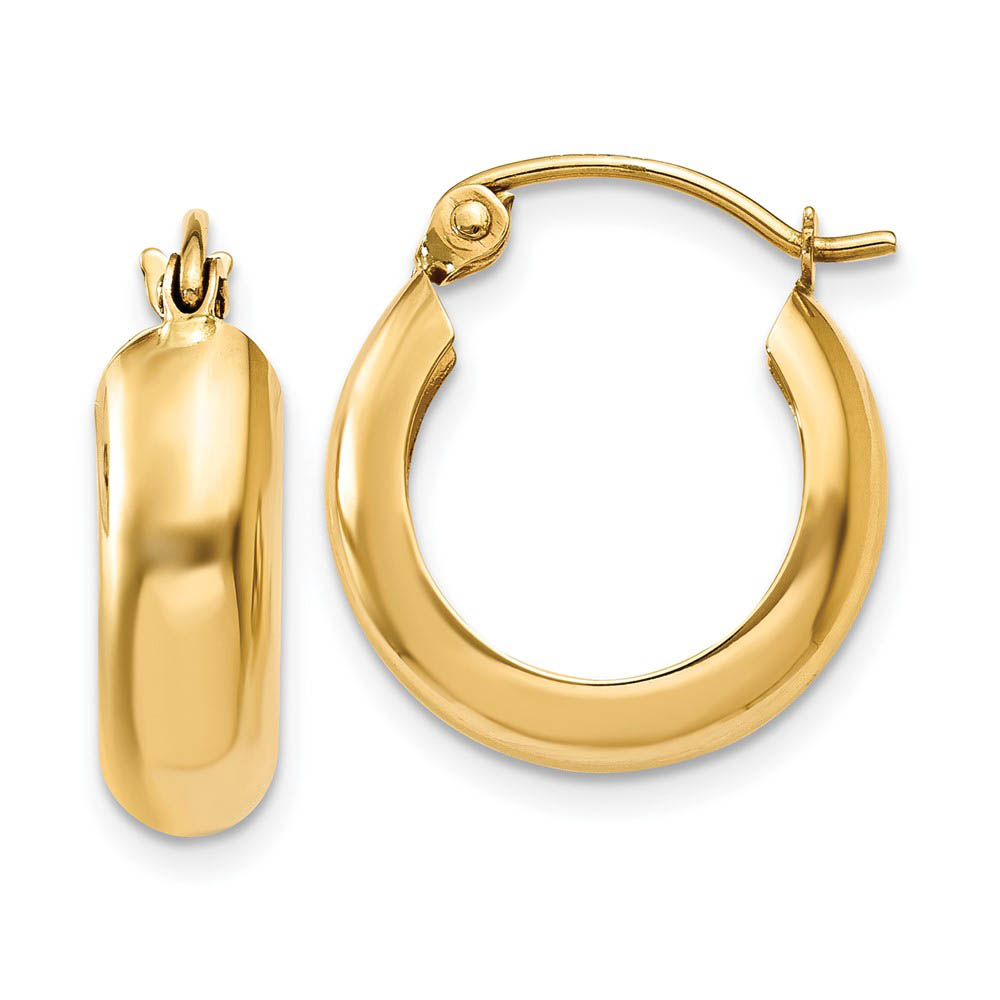 4.75mm, 14k Yellow Gold Half Round Hoop Earrings, 12mm (7/16 Inch)