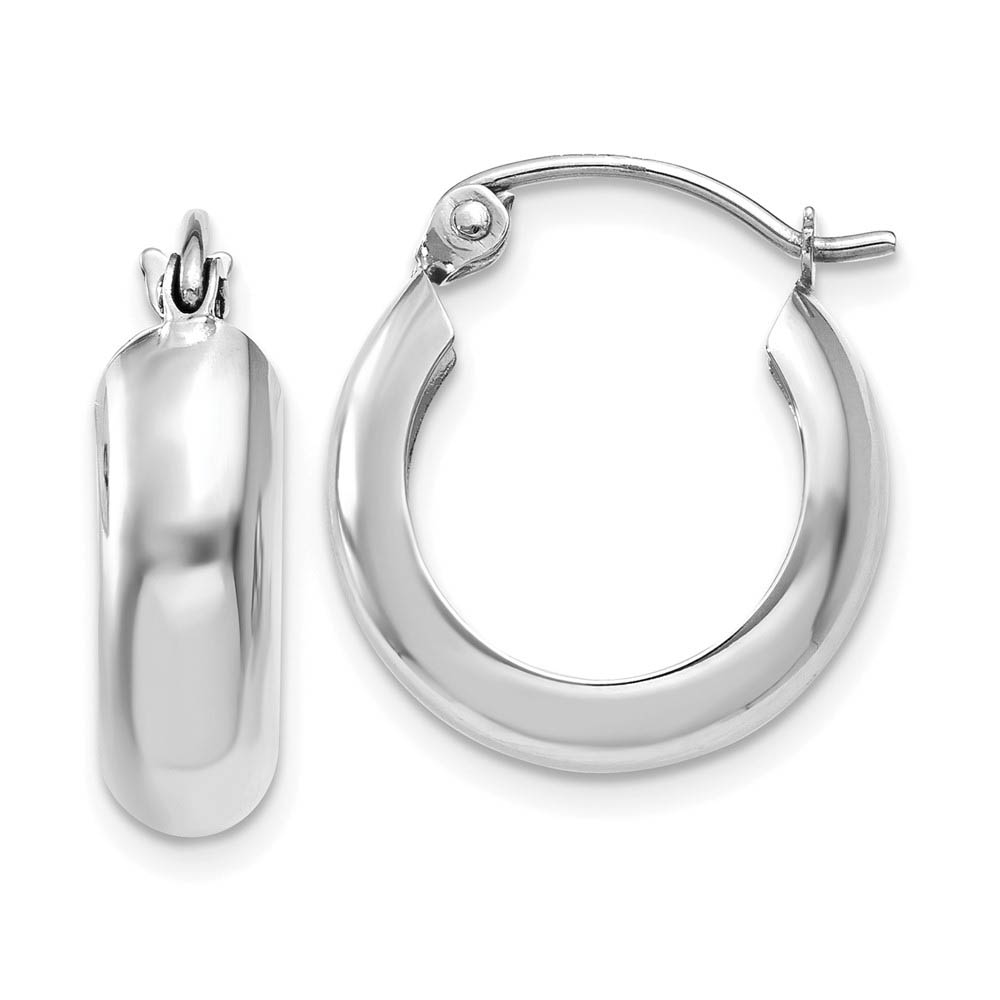 4.75mm, 14k White Gold Half Round Hoop Earrings, 12mm (7/16 Inch)