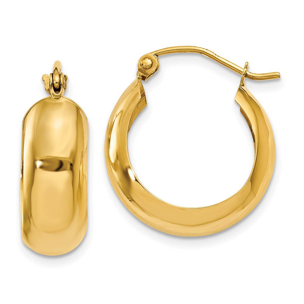 7mm, 14k Yellow Gold Half Round Hoop Earrings, 18mm (11/16 Inch)