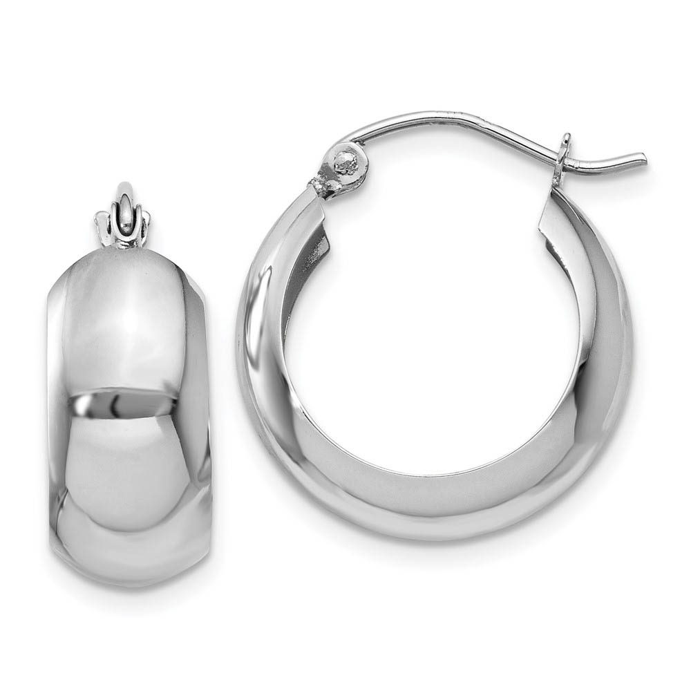 7mm, 14k White Gold Half Round Hoop Earrings, 18mm (11/16 Inch)