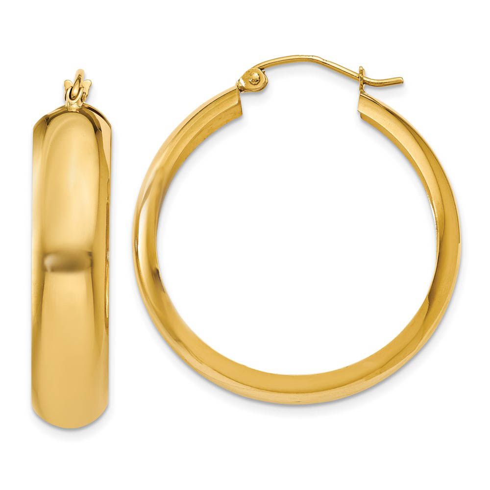 7mm, 14k Yellow Gold Half Round Hoop Earrings, 30mm (1 1/8 Inch)