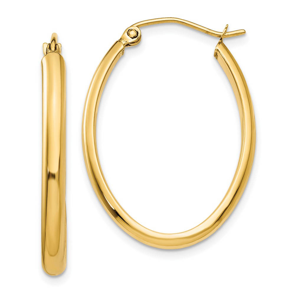 3mm, 14k Yellow Gold Classic Oval Hoop Earrings, 30mm (1 1/8 Inch)