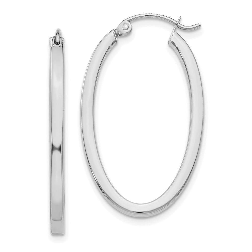 2mm, 14k White Gold Square Tube Oval Hoop Earrings, 30mm (1 1/8 Inch)