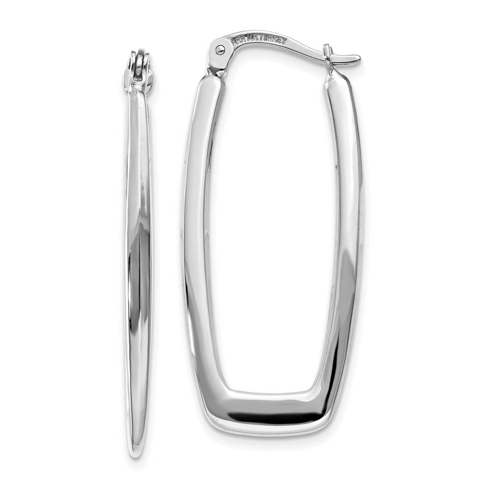 2.25mm, 14k White Gold Tapered Rectangle Hoops, 32mm (1 1/4 Inch)