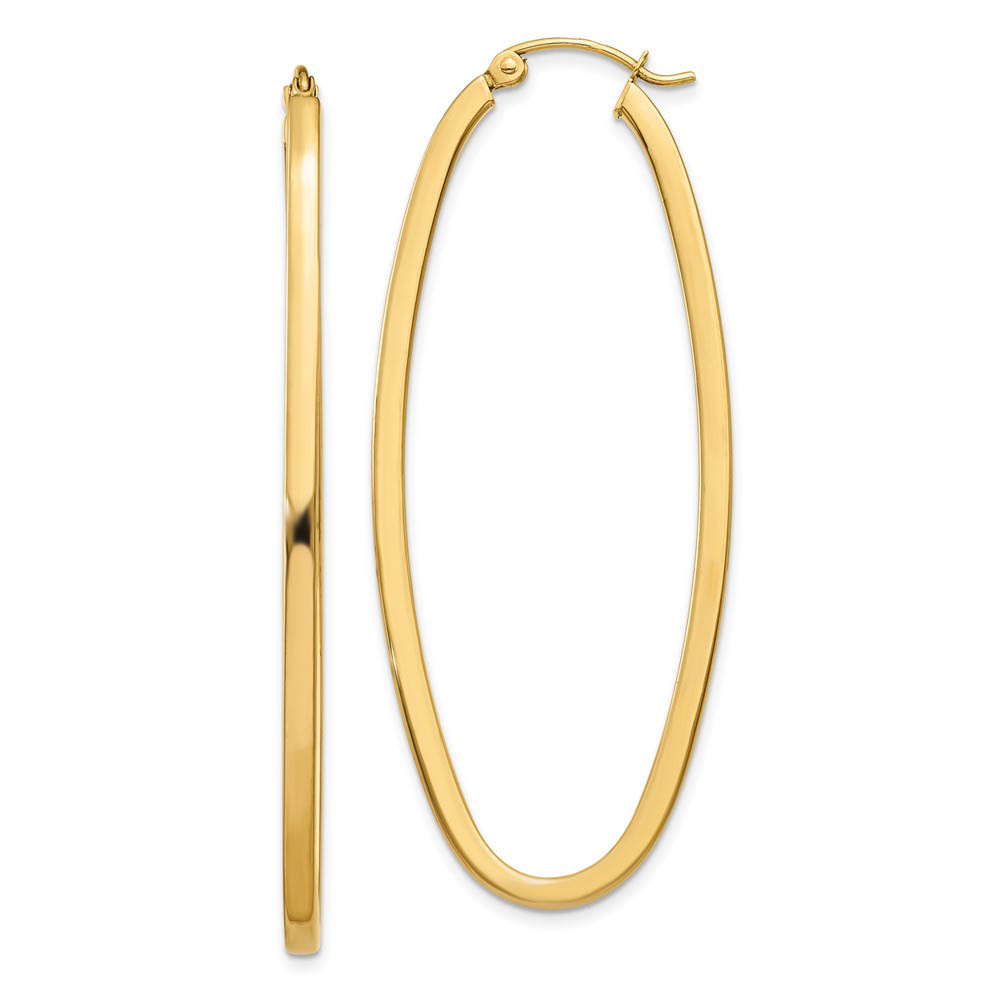 2mm, 14k Yellow Gold Square Tube Oval Hoop Earrings, 50mm (1 7/8 Inch)