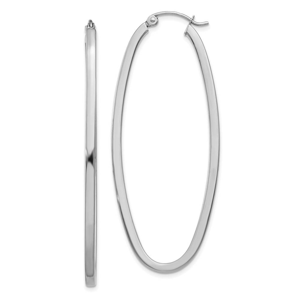 2mm, 14k White Gold Square Tube Oval Hoop Earrings, 50mm (1 7/8 Inch)