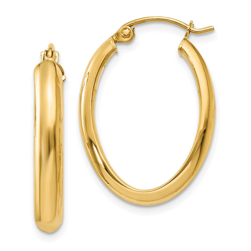 3.5mm, 14k Yellow Gold Oval Hoop Earrings, 25mm (1 Inch)