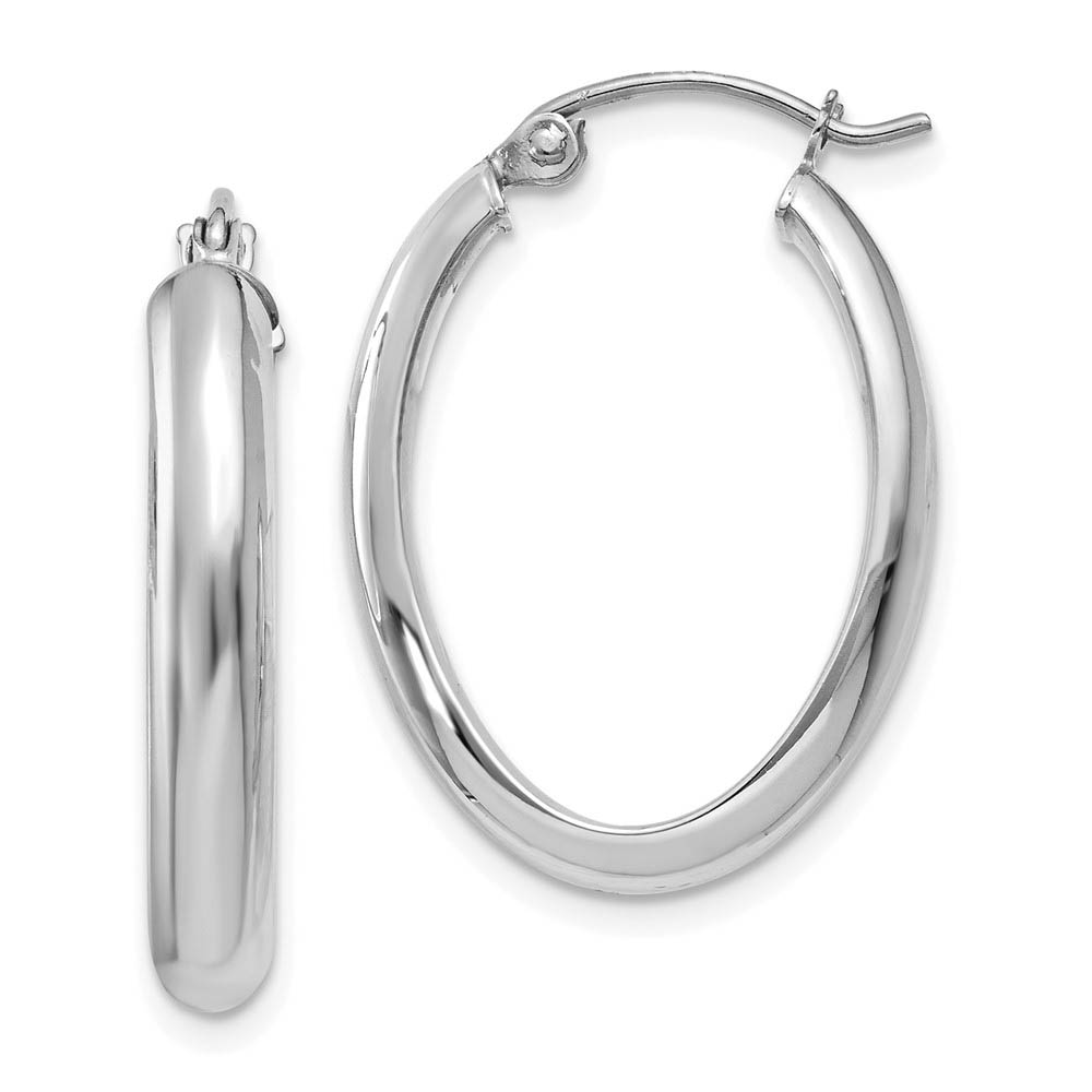 3.5mm, 14k White Gold Oval Hoop Earrings, 25mm (1 Inch)