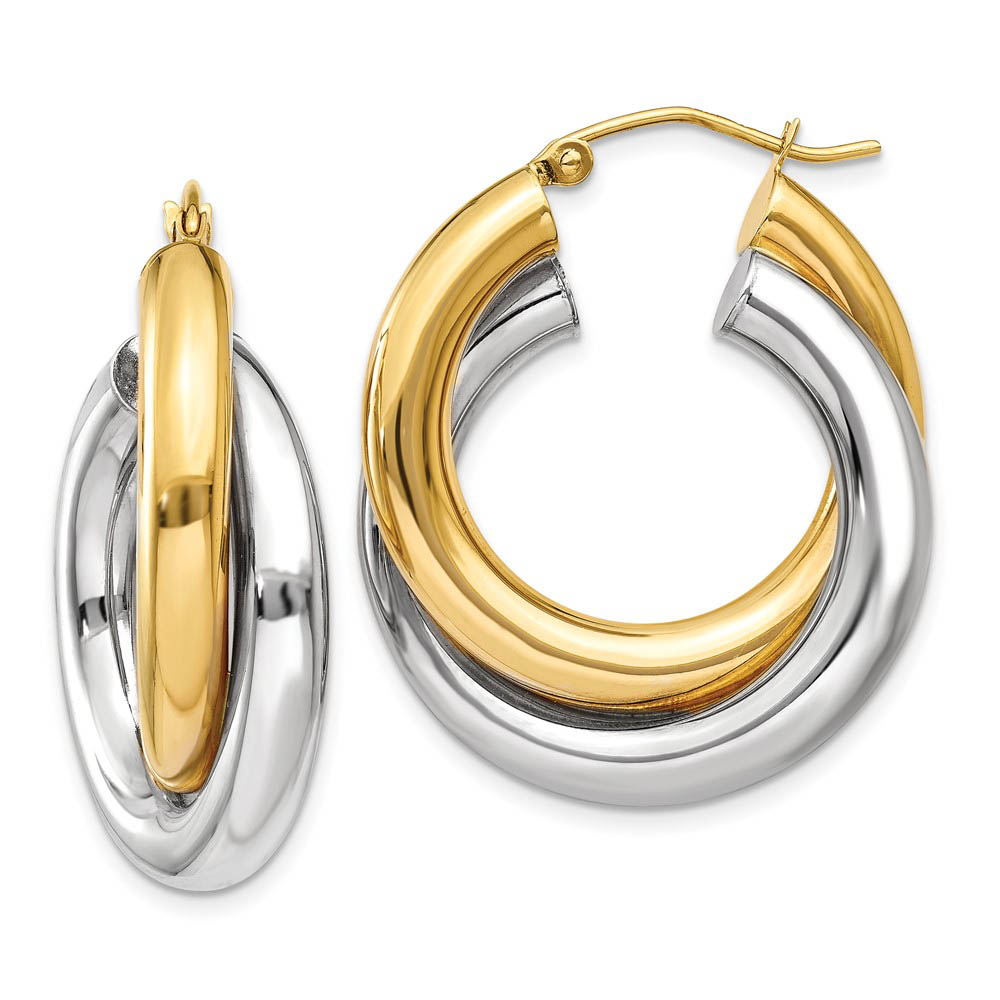 Crossover Double Tube Hoops in 14k Two-tone Gold, 20mm (3/4 Inch)