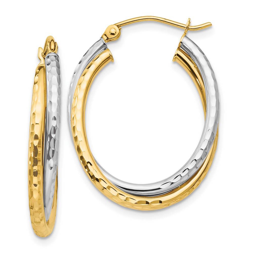 Diamond Cut Double Oval Hoops in 14k Two-tone Gold, 25mm (1 Inch)