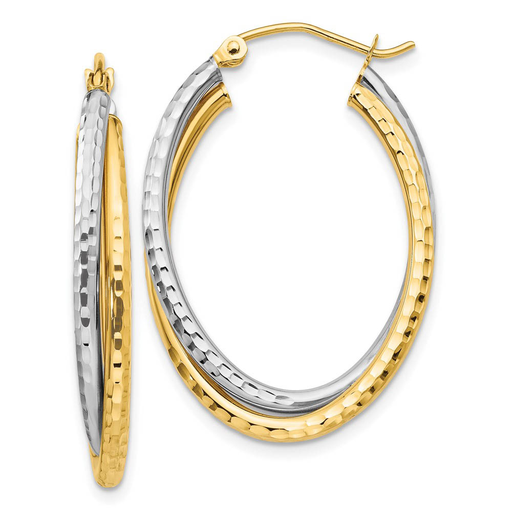 Diamond Cut Double Oval Hoops in 14k Two-tone Gold, 32mm (1 1/4 Inch)