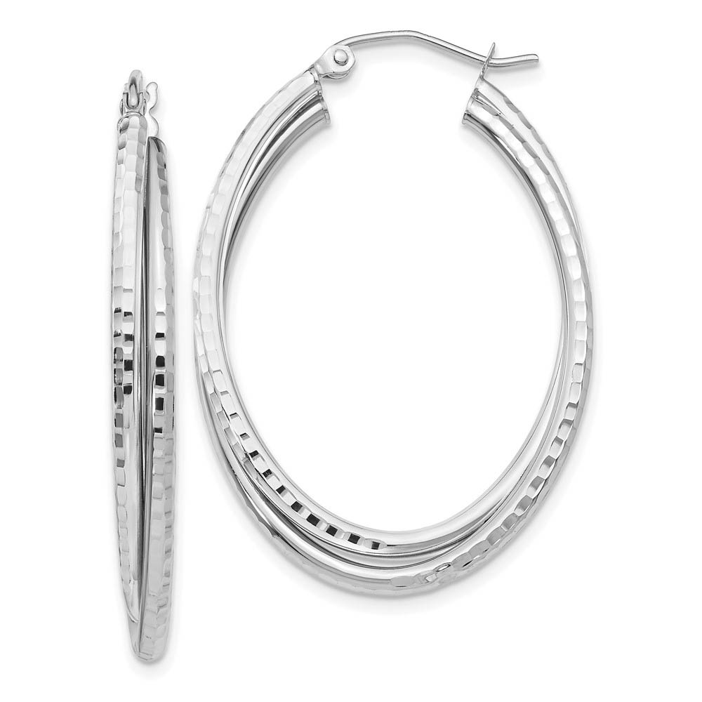 Diamond Cut Double Oval Hoops in 14k White Gold, 37mm (1 3/8 Inch)