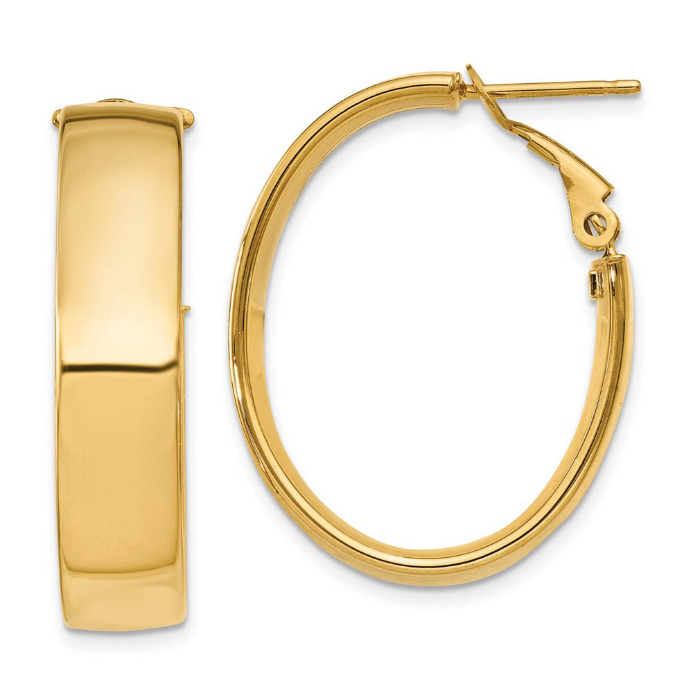 6.75mm, 14k Yellow Gold Omega Back Oval Hoop Earrings, 25mm (1 Inch)