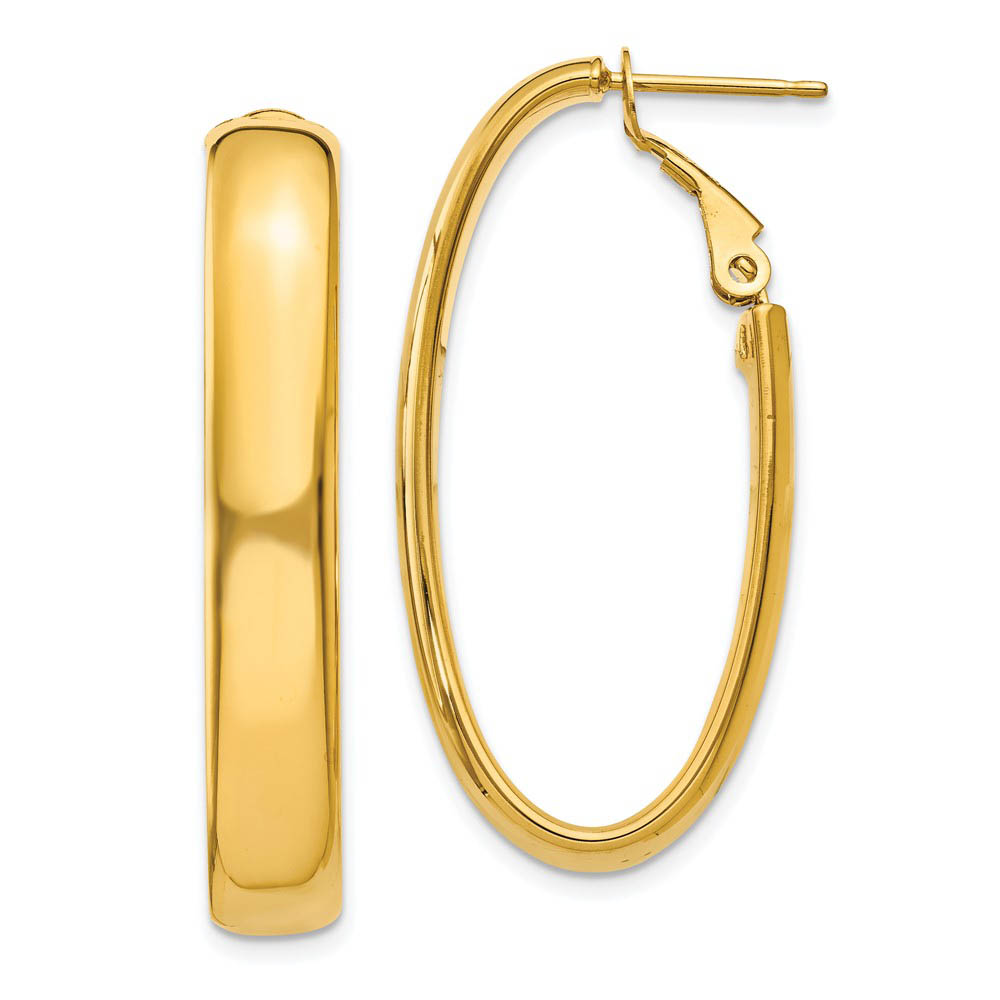 5.75mm, 14k Gold Omega Back Oval Hoop Earrings, 35mm (1 3/8 Inch)