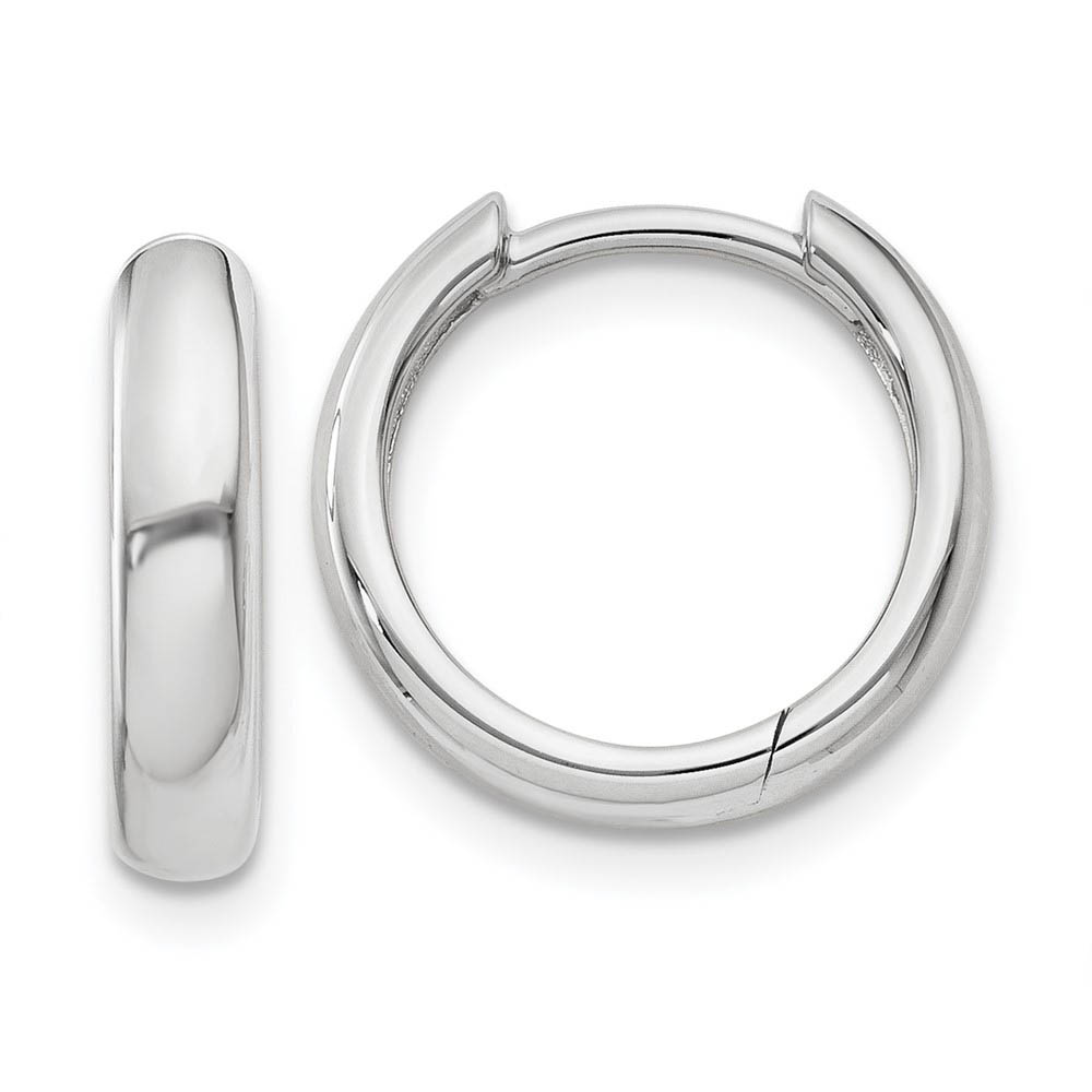 Hinged Huggie Round Hoop Earrings in 14k White Gold, 12mm (7/16 Inch)