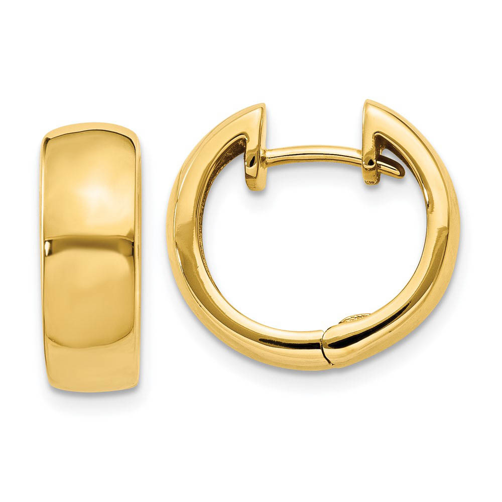 14k Yellow Gold Hinged Huggie Round Hoop Earrings, 15mm (9/16 Inch)