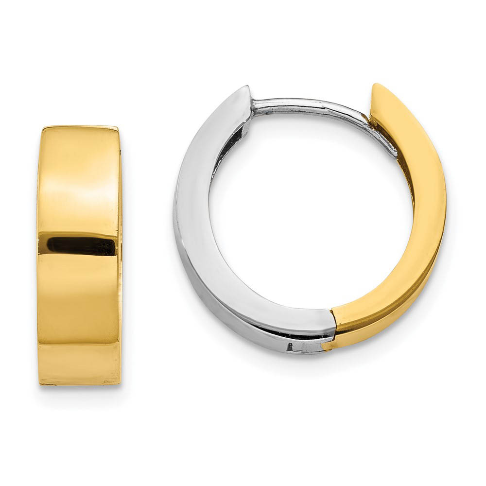 Two-Tone Hinged Huggie Round Hoop Earrings in 14k Gold, 13mm (1/2 In)