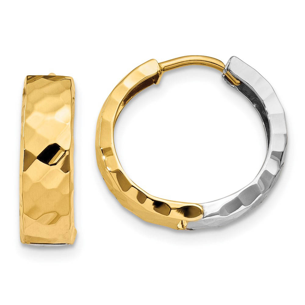 Textured Hinged Round Hoop Earrings in 14k Two-tone Gold, 15mm