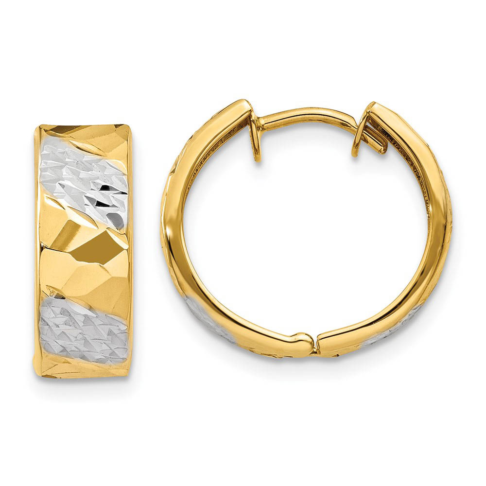 Diamond Cut Hinged Hoops in 14k Yellow Gold, 15mm (9/16 Inch)