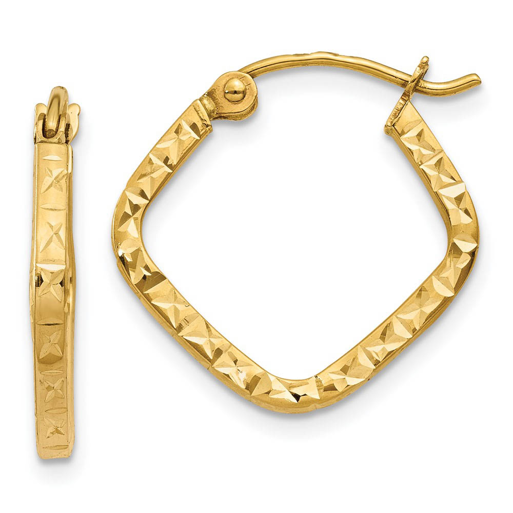 Squared Diamond Cut Hoops in 14k Yellow Gold, 16mm (5/8 Inch)