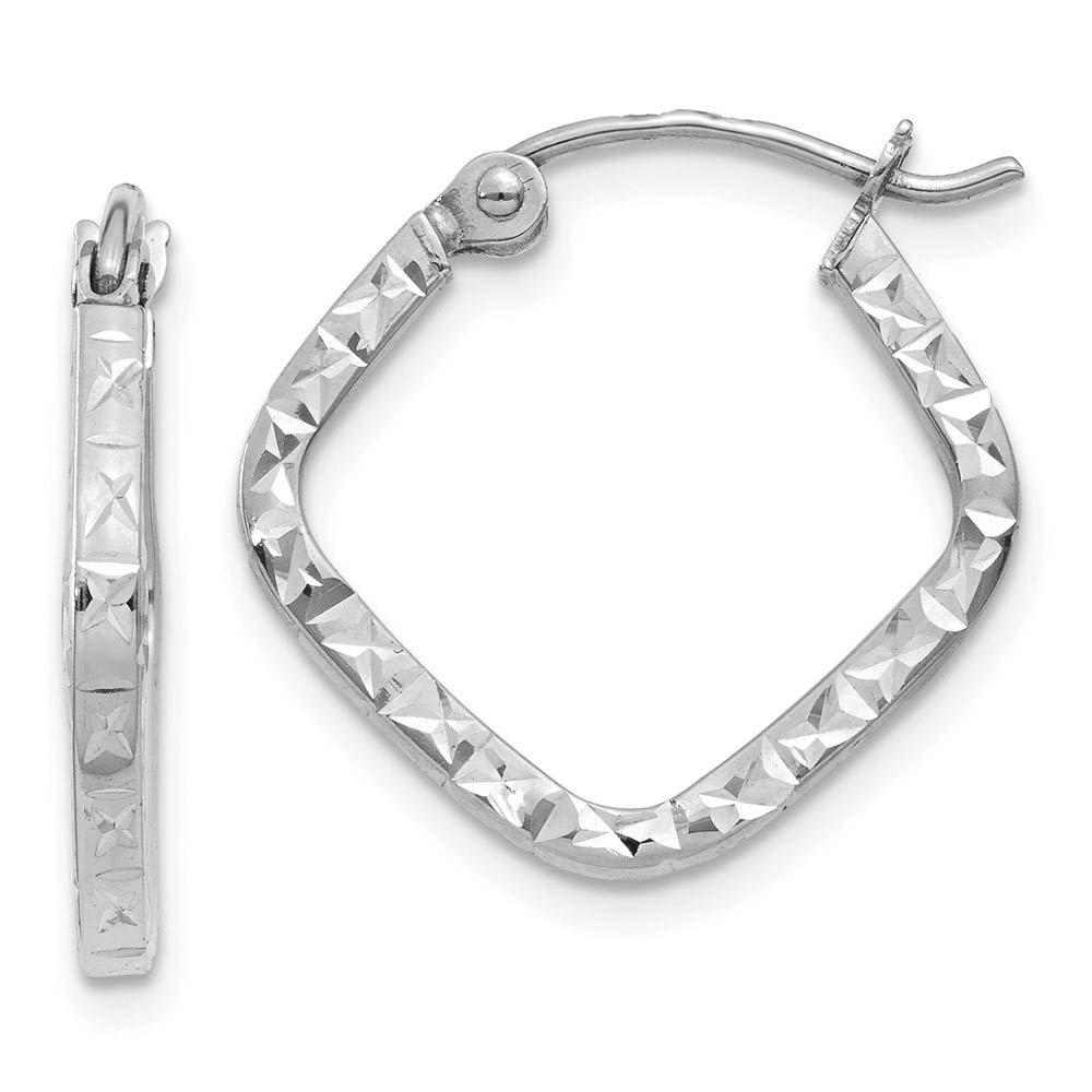 Squared Diamond Cut Hoops in 14k White Gold, 16mm (5/8 Inch)