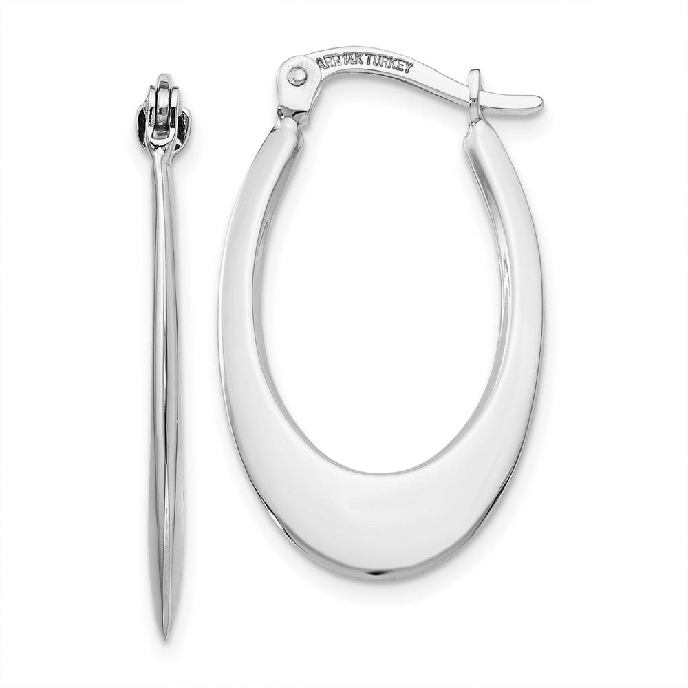 Tapered Oval Hoop Earrings in 14k White Gold, 25mm (1 Inch)