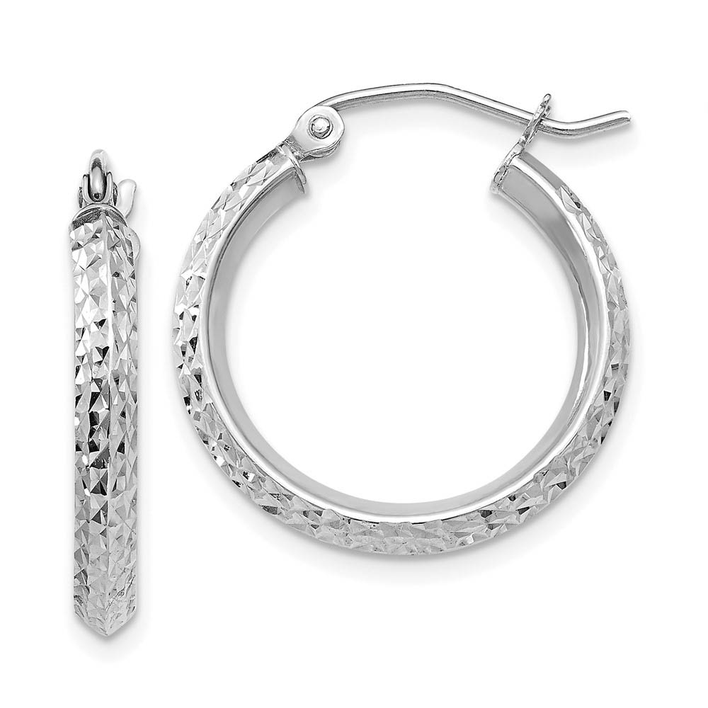 2.5mm, 14k White Gold Knife Edge Diamond Cut Hoops, 20mm (3/4 Inch)