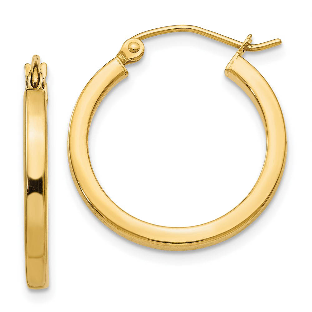 2mm, 14k Yellow Gold, Polished Square Tube Hoops, 20mm (3/4 Inch)