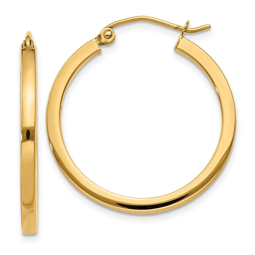 2mm, 14k Yellow Gold, Polished Square Tube Hoops, 25mm (1 Inch)