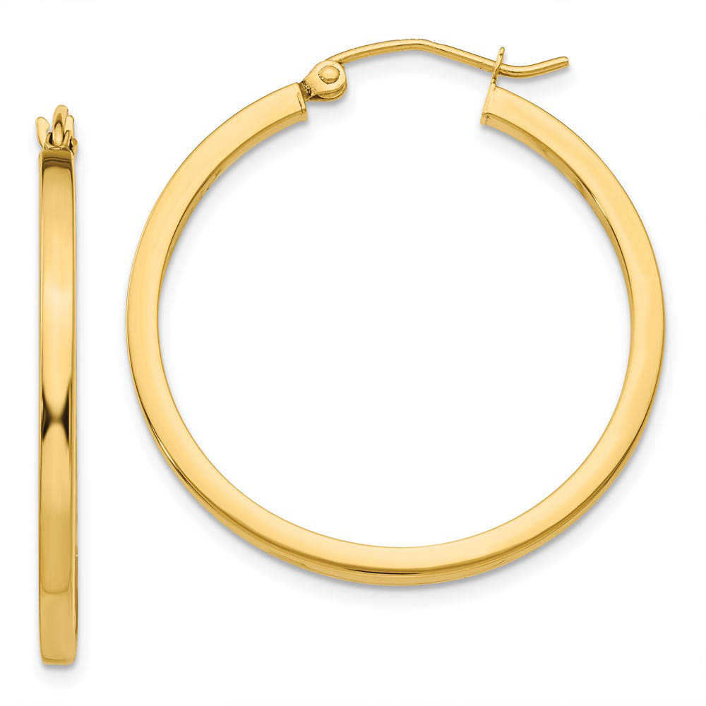 2mm, 14k Yellow Gold, Polished Square Tube Hoops, 30mm (1 1/8 Inch)