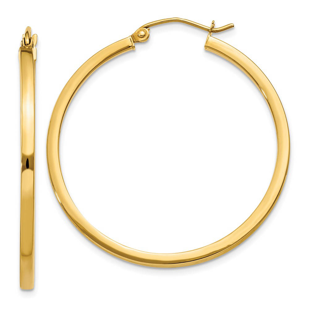 2mm, 14k Yellow Gold Square Tube Round Hoop Earrings, 35mm (1 3/8 In)