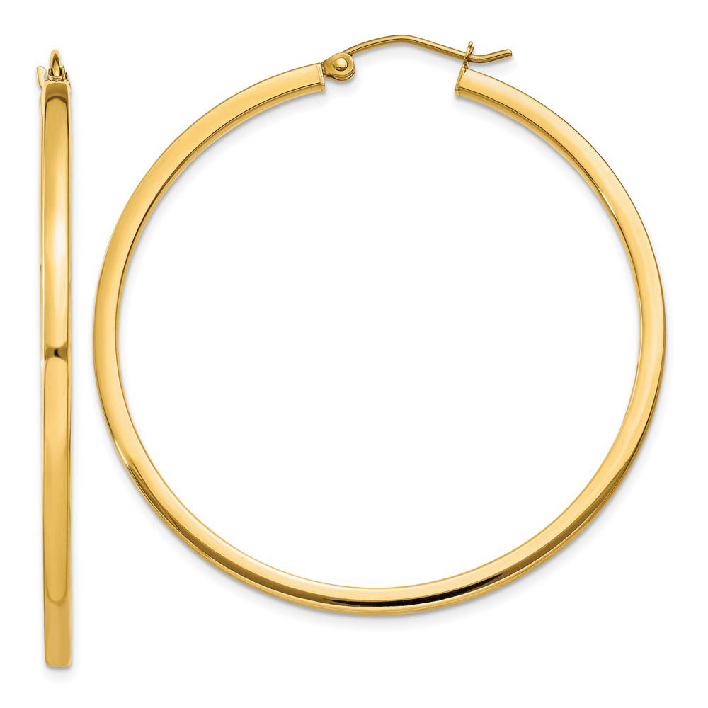 2mm, 14k Yellow Gold Square Tube Round Hoop Earrings, 45mm (1 3/4 In)