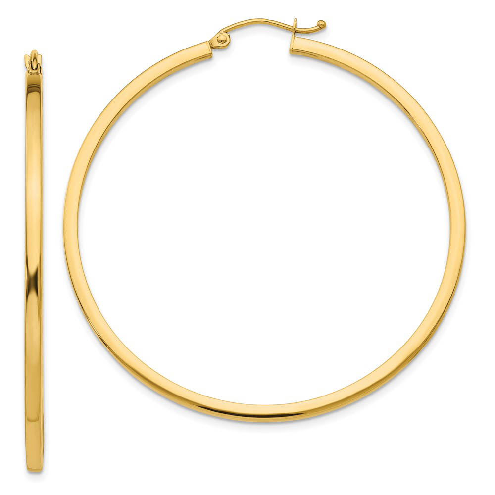 2mm, 14k Yellow Gold Square Tube Round Hoop Earrings, 50mm (1 7/8 In)