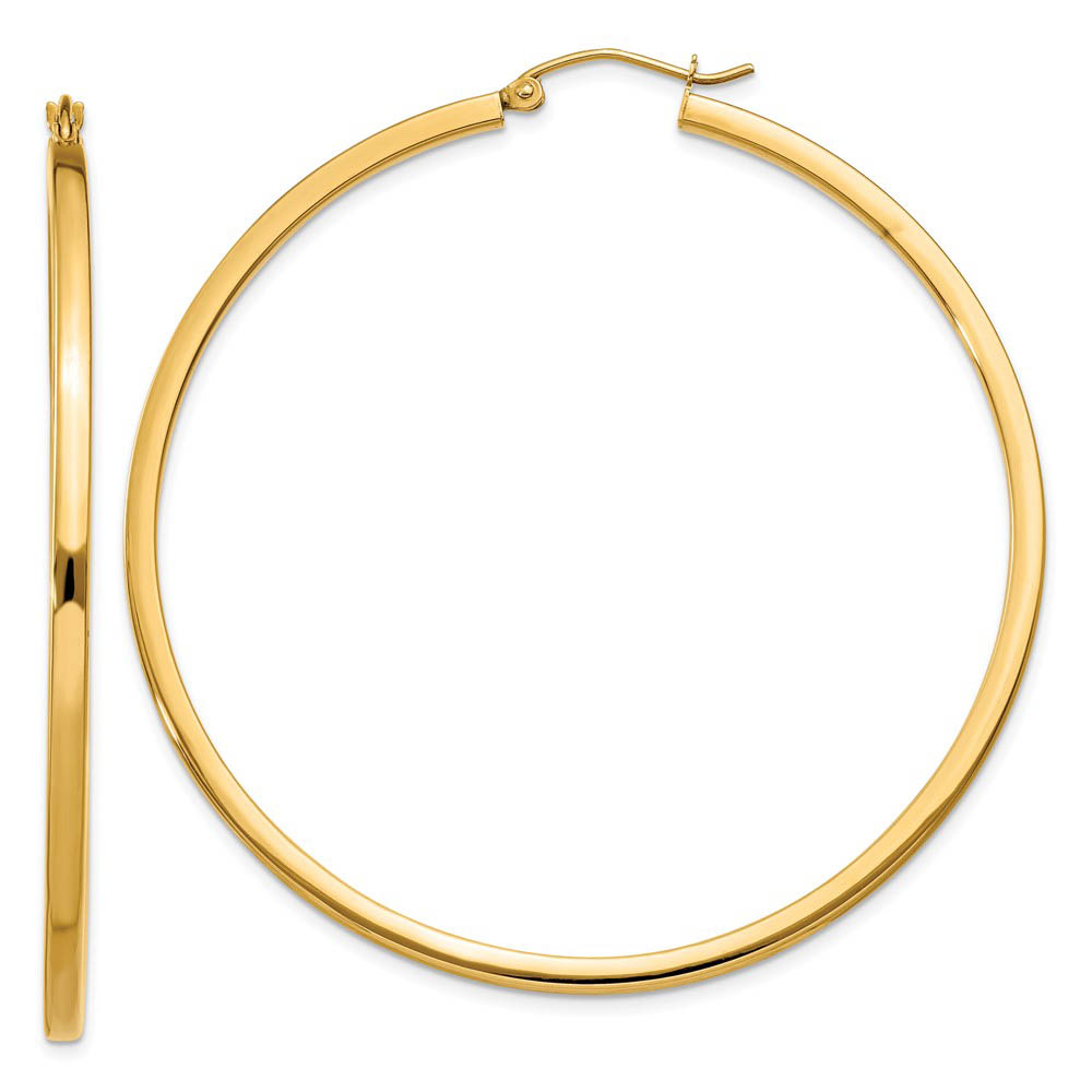 2mm, 14k Yellow Gold Square Tube Round Hoop Earrings, 55mm (2 1/8 In)