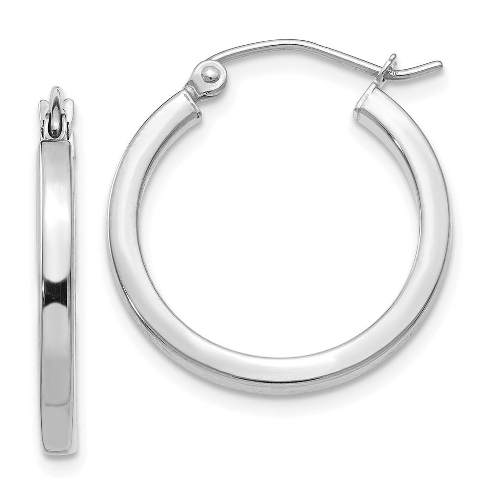 2mm, 14k White Gold, Polished Square Tube Hoops, 20mm (3/4 Inch)