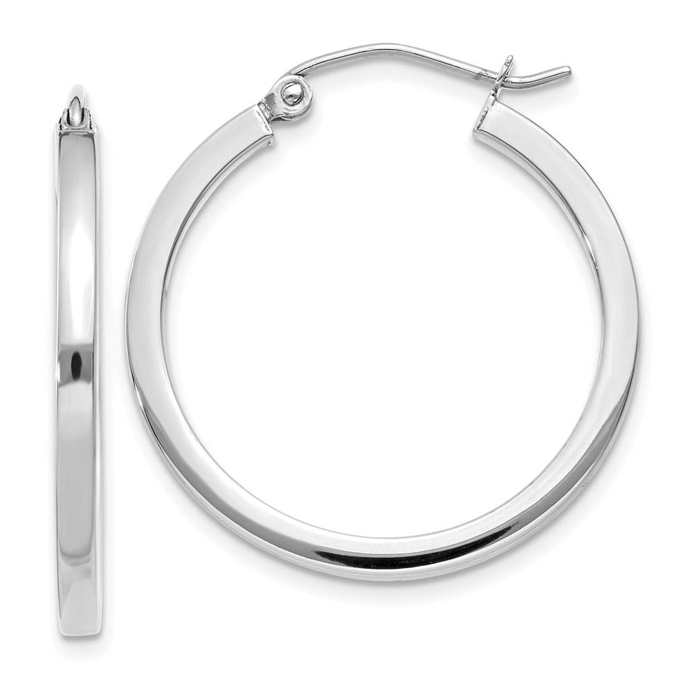 2mm, 14k White Gold, Polished Square Tube Hoops, 25mm (1 Inch)